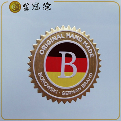 定制彩印B字標貼五金印刷金色沖壓凹凸圓形商標標牌定做